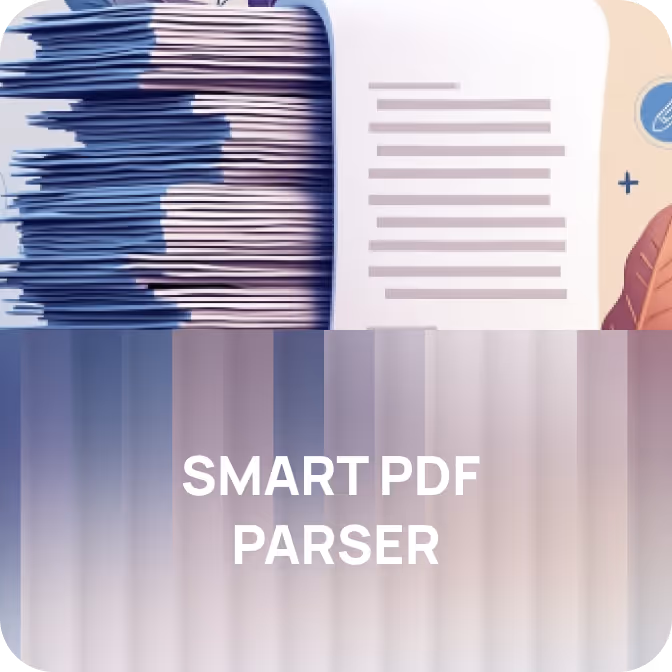 Stack of papers next to a digital document with the text 'SMART PDF PARSER'.